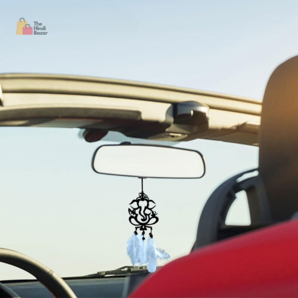 Acrylic Ganesha Car Hanging – Dream Catcher for Car Mirror, Interior Decoration Accessories, Ganesha Hanging for Car (Black, 1 Piece) - Image 2