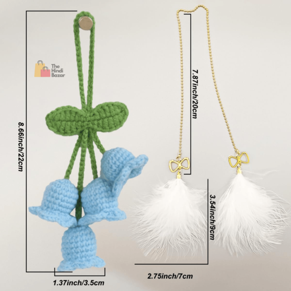 RAMONI Pink Bellflower Hand-Woven Car Pendant – Elegant Feather Bluebell Flower Decoration for Everyday Use - Image 3