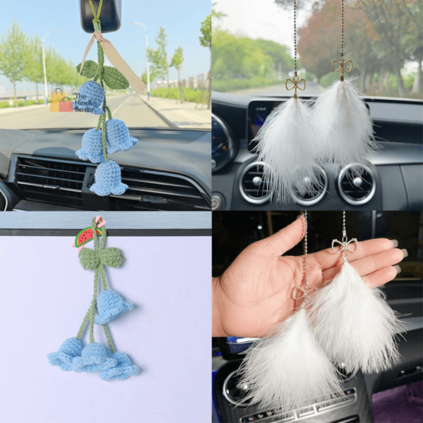 RAMONI Pink Bellflower Hand-Woven Car Pendant – Elegant Feather Bluebell Flower Decoration for Everyday Use - Image 2