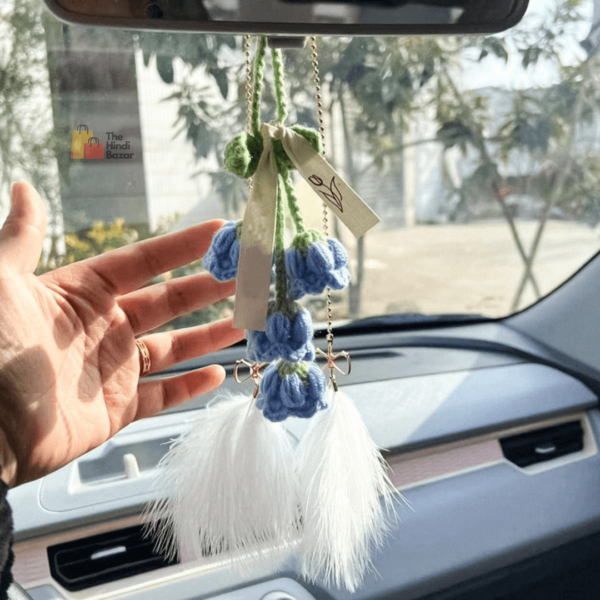 RAMONI Pink Bellflower Hand-Woven Car Pendant – Elegant Feather Bluebell Flower Decoration for Everyday Use - Image 4