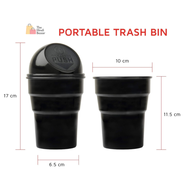 Mini Car Trash Bin Can Holder Dustbin - Black - Image 2