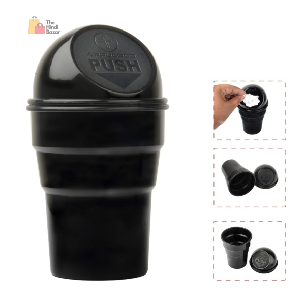 Mini Car Trash Bin Can Holder Dustbin - Black - Image 5