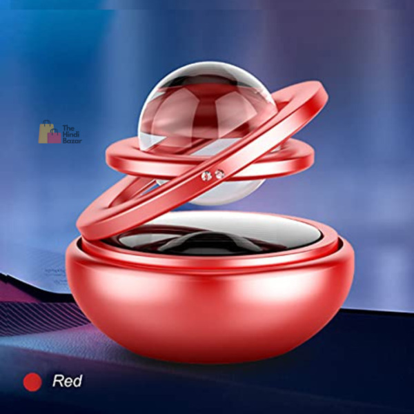 Metal Body Solar-Powered Rotating Red Solar Crystal Car Air Freshener – Elegant Car Dashboard Accessory for Interior Decoration (Pack of 1)