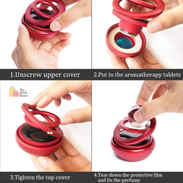 Metal Body Solar-Powered Rotating Red Solar Crystal Car Air Freshener – Elegant Car Dashboard Accessory for Interior Decoration (Pack of 1) - Image 3