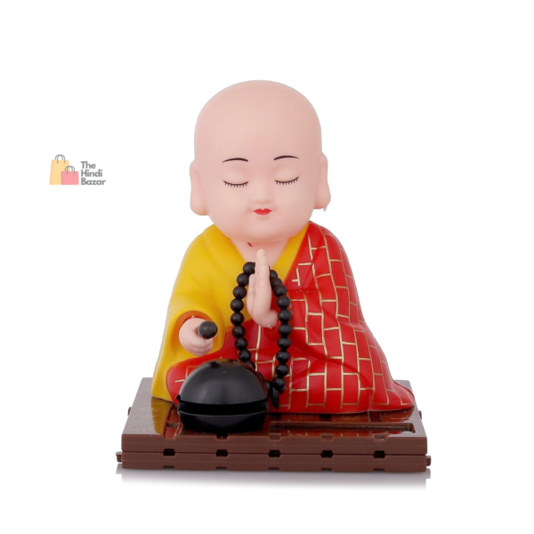 Sculpmart Solar-Powered Moving Head and Hand Sitting Gautam Buddha Statue – Ideal for Living Room, Car Dashboard, Home, Office Desk, and Symbol of Wealth & Prosperity (Red, 6 cm) - Image 2