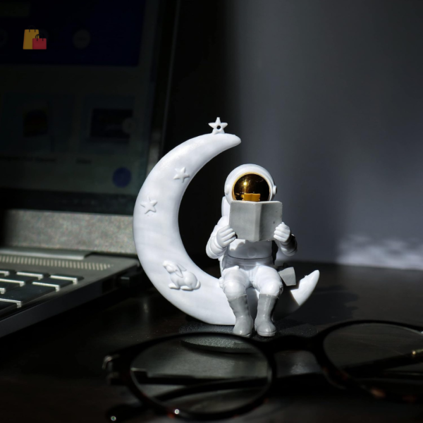 Astronaut Figurine Showpiece for Home Décor Idols for Office Desk Table Astronaut Toy for Car Dashboard, Statue for Gift Gifting Items Birthday Decoration (Reading on Moon - Golden), Space - Image 4