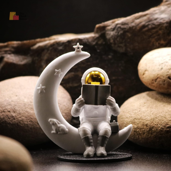 Astronaut Figurine Showpiece for Home Décor Idols for Office Desk Table Astronaut Toy for Car Dashboard, Statue for Gift Gifting Items Birthday Decoration (Reading on Moon - Golden), Space - Image 6