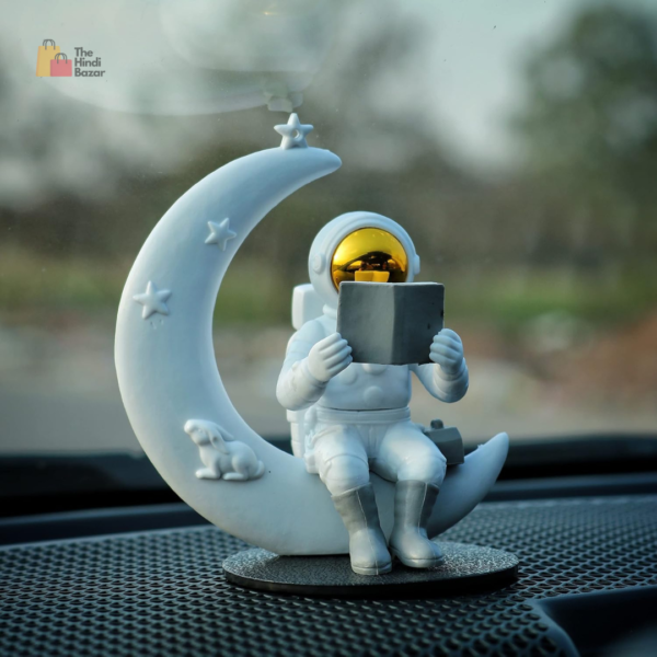 Astronaut Figurine Showpiece for Home Décor Idols for Office Desk Table Astronaut Toy for Car Dashboard, Statue for Gift Gifting Items Birthday Decoration (Reading on Moon - Golden), Space - Image 9
