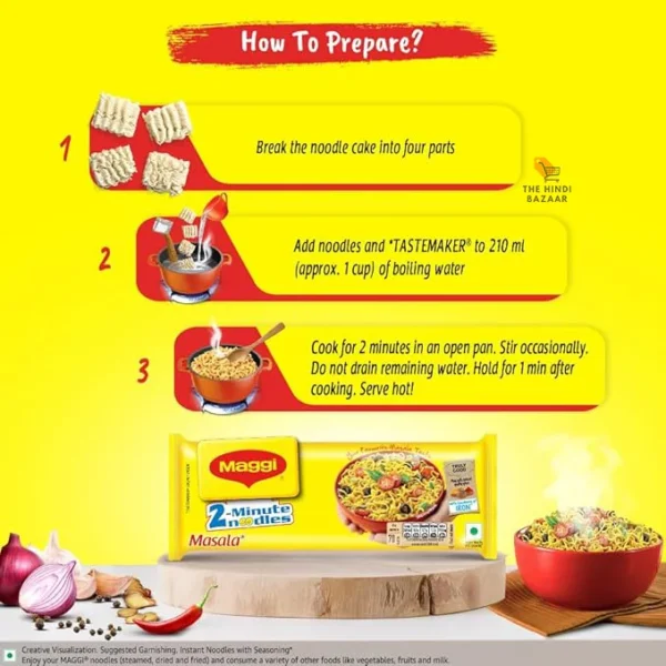 MAGGI 2-Minute Instant Noodles, Masala Noodles With Goodness Of Iron, Made With Choicest Quality Spices, Favourite Masala Taste, 70g ( Pack Of 12 ) - Image 2