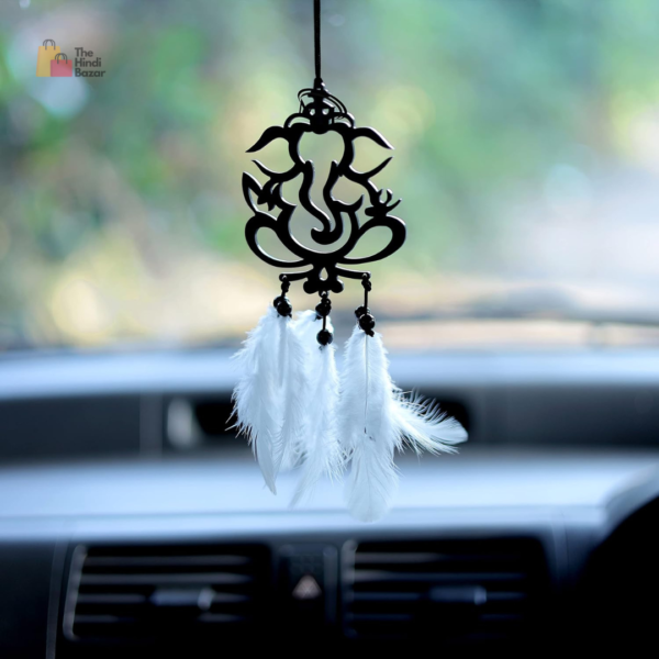 Acrylic Ganesha Car Hanging – Dream Catcher for Car Mirror, Interior Decoration Accessories, Ganesha Hanging for Car (Black, 1 Piece) - Image 5
