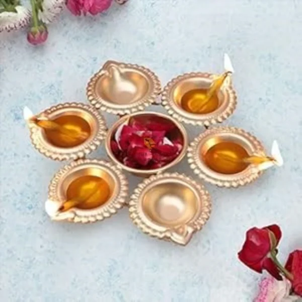 Diya Shape Flower Decorative Urli Bowl (7 inches) - Image 4