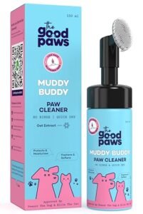 The Good Paws Muddy Buddy Paw Cleaner for Dogs & Cats, No Rinse Foaming Cleanser, Quick Dry, Lick Safe, Allergen Free, Protects & Moisturizes, Freshens & Softens, Oat Extract, 150 ml