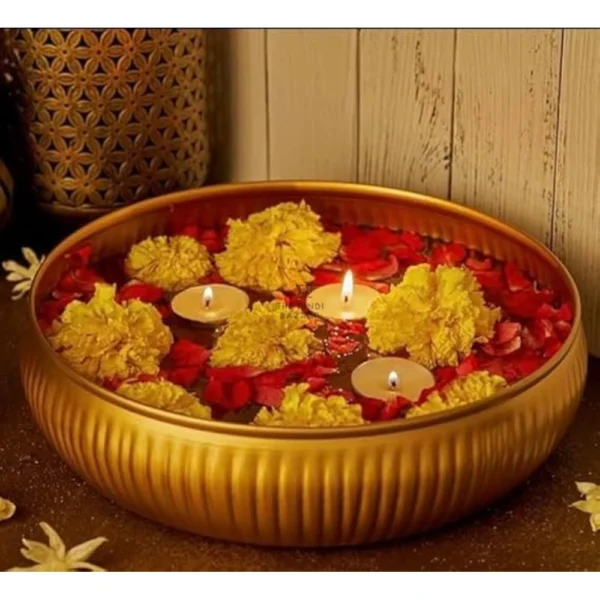 MAXXINN Gold Handcrafted Potpourri Flower Decorative Urli Bowl