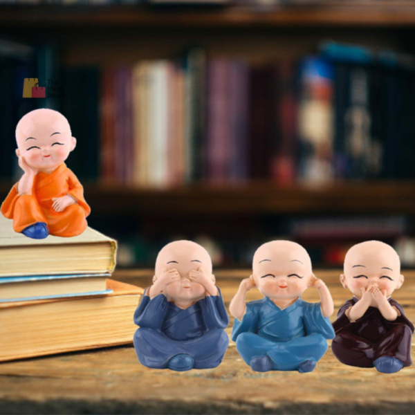 Resin Buddha Monk Statues, Small, Multicolour, Set of 4 Buddha Figurine good luck Sculpture Decoration for Indoor Outdoor Garden car dashboard Porch Yard Art Decor - Image 4