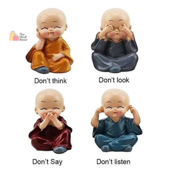 Resin Buddha Monk Statues, Small, Multicolour, Set of 4 Buddha Figurine good luck Sculpture Decoration for Indoor Outdoor Garden car dashboard Porch Yard Art Decor - Image 8