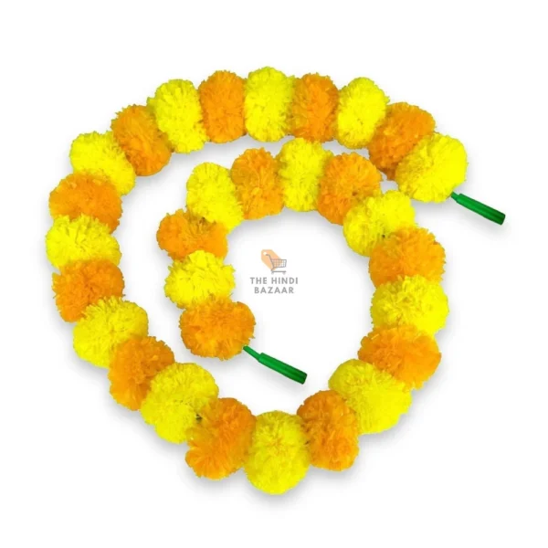 Pack Of 10 Yellow+ Light Orange Artificial Marigold Garland Toran - Image 4