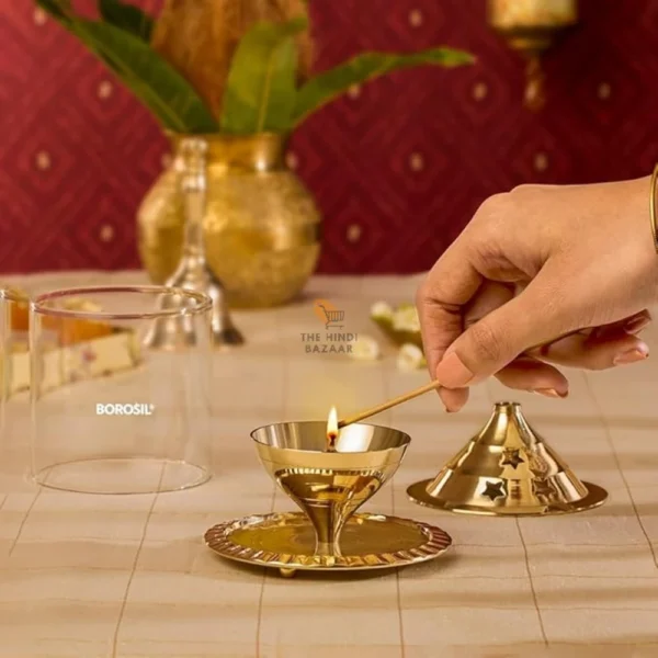 Borosil Akhand Diya (Medium, Brass) (HDADBTRD100) - Image 2