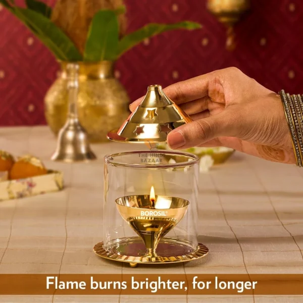 Borosil Akhand Diya (Medium, Brass) (HDADBTRD100) - Image 4