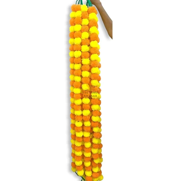 Pack Of 10 Yellow+ Light Orange Artificial Marigold Garland Toran - Image 3