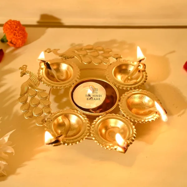 Ascension Peacock Diya Shape Decorative Urli Bowl (7 inch) - Image 4