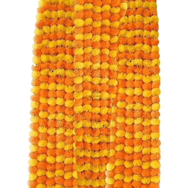 Pack Of 10 Yellow+ Light Orange Artificial Marigold Garland Toran - Image 2