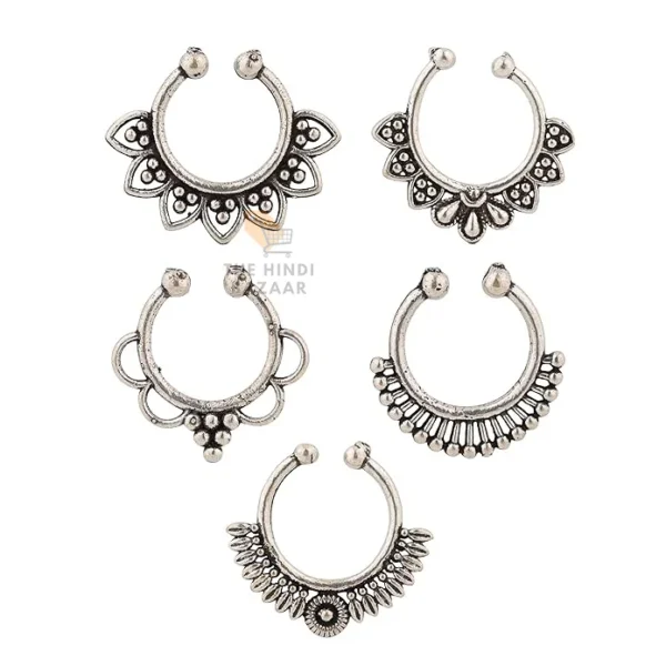 sanjog Silver Press On Oxidized Nath - Image 3