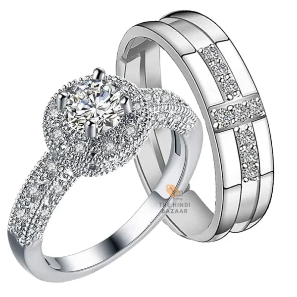 Mahi Valentine Gift Proposal Couple Ring Set with Cubic Zirconia