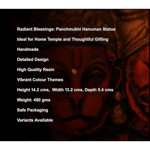 Copperhoard Multi Gold Resin Panchmukhi Hanuman Murti Statue - Image 5