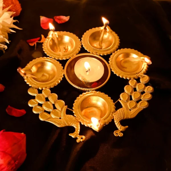 Ascension Peacock Diya Shape Decorative Urli Bowl (7 inch)