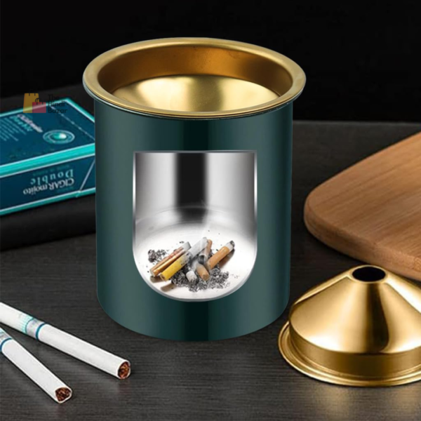 Car Ash Tray Stainless Steel Ashtray, Green Windproof Ashtray with Funnel Lid, Car Ash Tray Table Ash Tray for Home Office, 3.9 x3.9 x3.9 inches (Green)