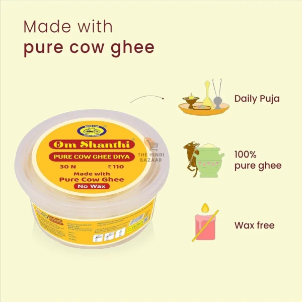 Cycle Pure Om Shanthi Cow Ghee Diya 100 Ready-to-Use Wicks - Image 2