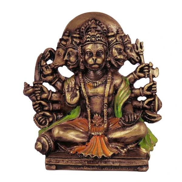 Copperhoard Multi Gold Resin Panchmukhi Hanuman Murti Statue