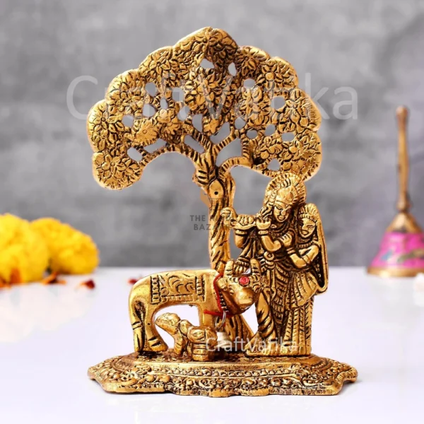CraftVatika Radha Krishna Gift with Cow Calf Statue Murti - Image 6