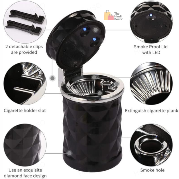 Car Cigarette Ashtray, Fire Proof, Smokeless Lid Easy to Clean Smoke Trash Can For AC Air Vent, Cup Holder, Dashboard, Portable Ash Tray, Accessories Indoor Outdoor Travel Car - Image 6