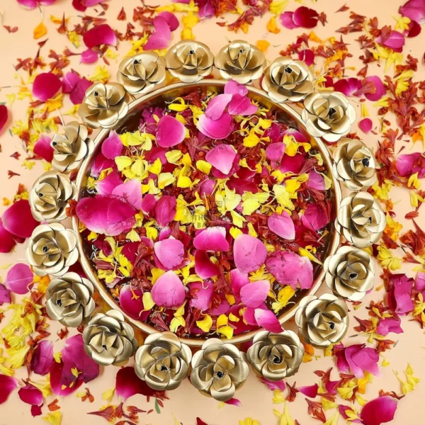 Blessing Decor Diya Shape Flower Decorative Urli (12 inches) - Image 2