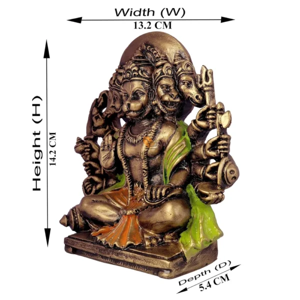 Copperhoard Multi Gold Resin Panchmukhi Hanuman Murti Statue - Image 2