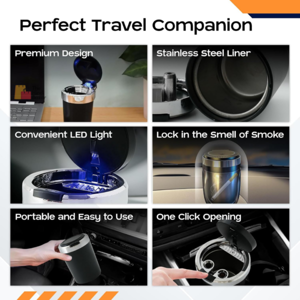 Ash Tray for Car | Stainless Steel Liner | Portable Ash Trays for Smoking for Home | Smell Proof Ashtray with Lid | Truck, Auto, Office, Home, Bar, Travel, Car Ashtray for Cigarette | Black - Image 7